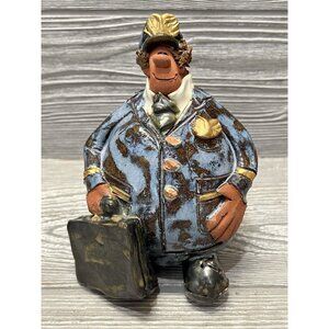 Vintage Signed Pilot Sara Meadows Balloon People 6” Pottery 1997 Figurine